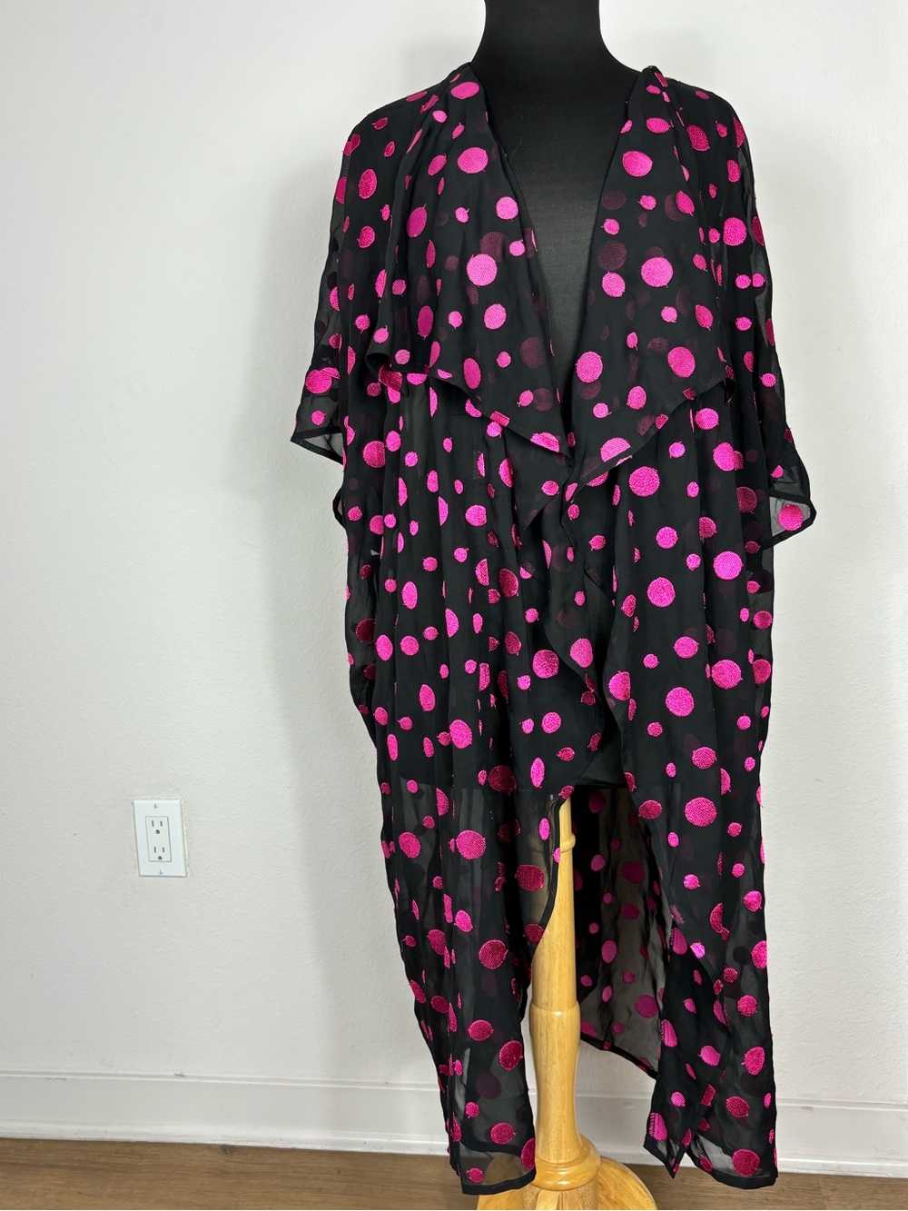 Black & Hot Pink Polka Dot Sheer Duster